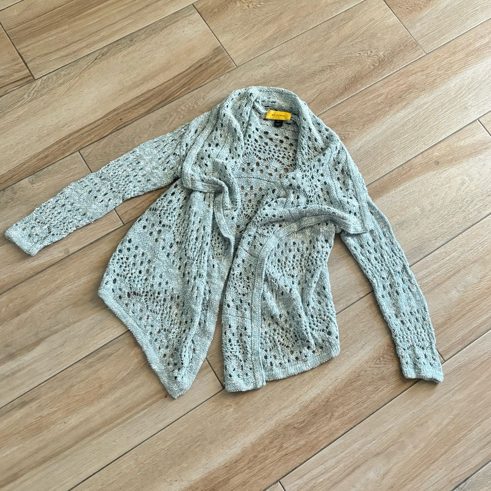 St. John knitted crochet blue draped cardigan sweater size M - Picture 4 of 10